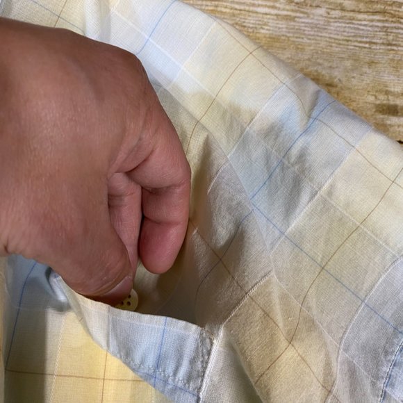 Tommy Hilfiger Shirt Men Medium M Yellow Blue Plaid Button Down DEFECT BUTTON - Picture 14 of 14